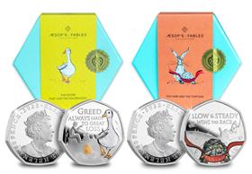 East India Company 2022 Aesop's Fables Silver Proof 50p Pair