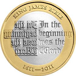 King James Bible two pound coin