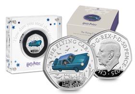 The UK 2025 Harry Potter Flying Car Silver Proof Colour 50p Coin