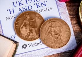 UK George V KN and H mintmark pennies pair