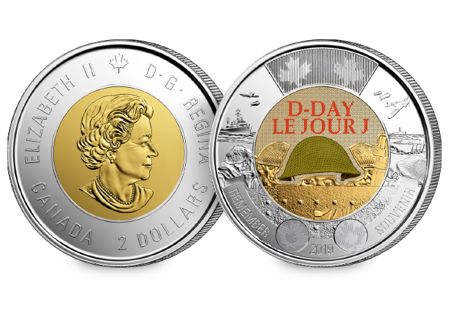 2019 D-Day Juno Beach 75th Anniversary Normandy $2 coins 1 Regular 1 Colored 