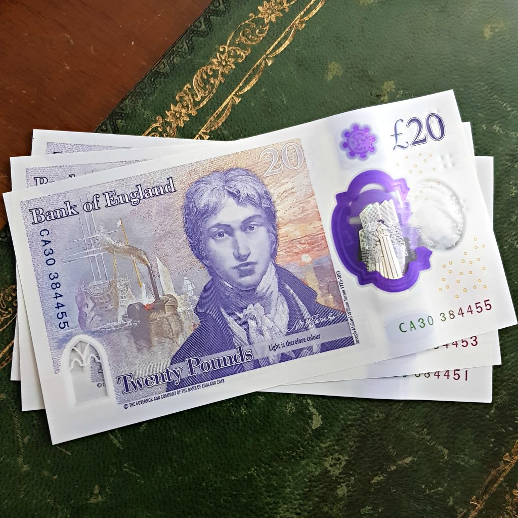 Bank of England's £20 polymer banknote with JMW Turner on the design.