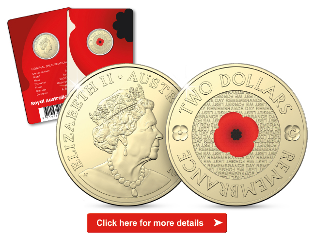 2022 Royal Australian Mint Remembrance $2 obverse/reverse with official packaging.