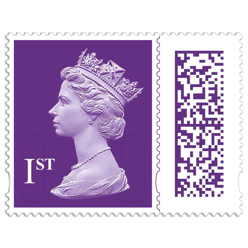 First King Charles Stamps will also featuring the barcode design as seen on the Queen Elizabeth II stamp.
Image shows QEII 1st class stamp.