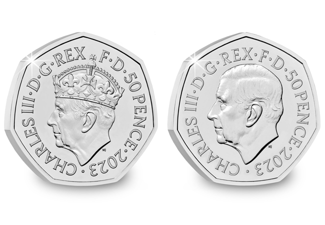 King Charles III crowned and uncrowned coinage portraits. Left shows the collector-only issue of the King Charles III obverse and right shows the traditional uncrowned portrait which can be seen on existing King Charles coinage.