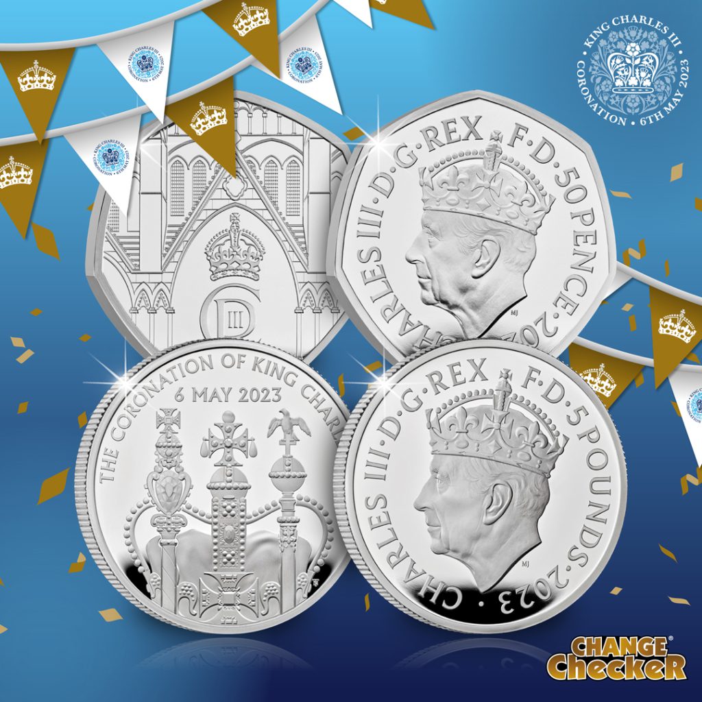 2023 UK Coronation Coins featuring Crowned Portrait of His Majesty.