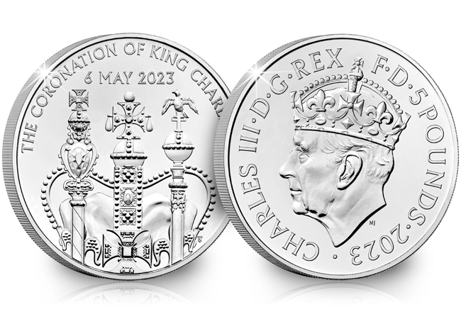 UK's Coronation £5 - obverse and reverse.