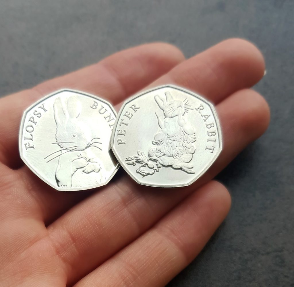 2018 Flopsy Bunny 50ps and 2018 Peter Rabbit 50p