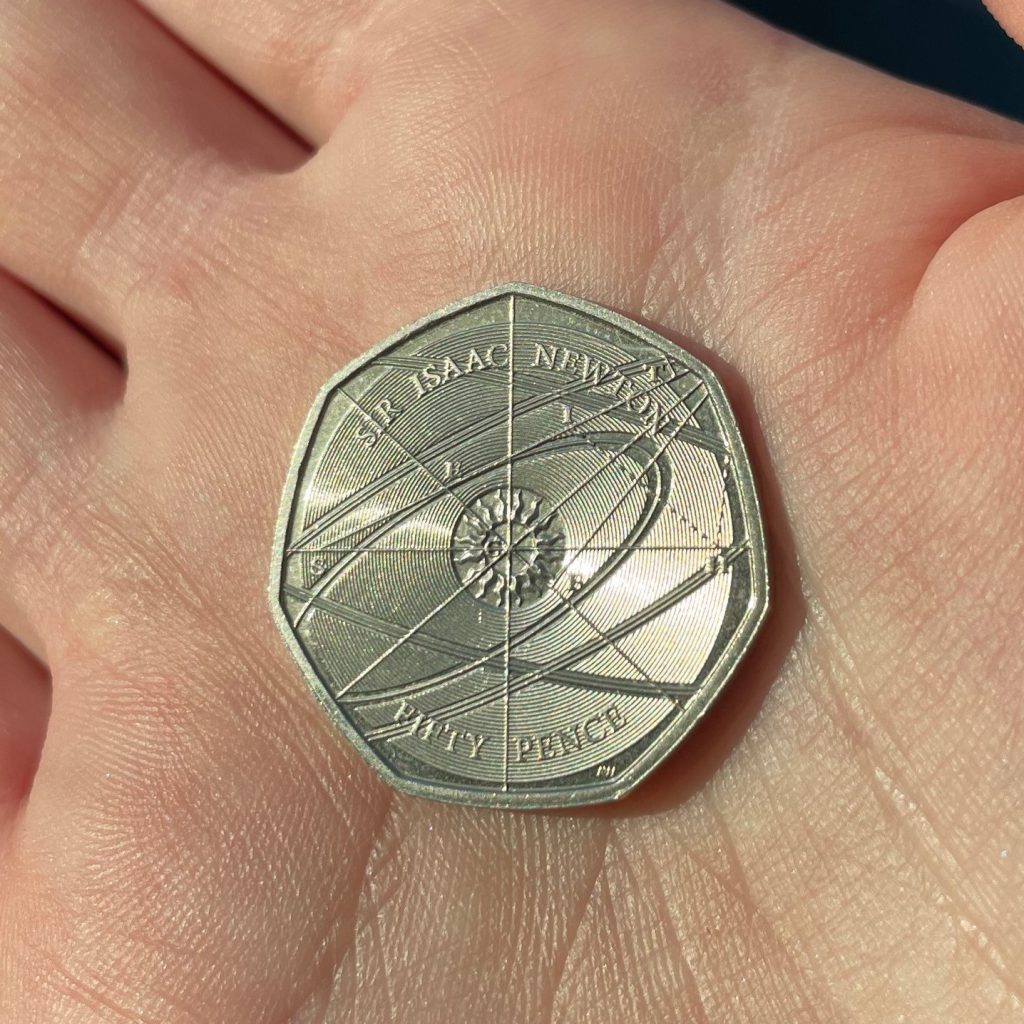 2017 Sir Isaac Newton 50p in hand