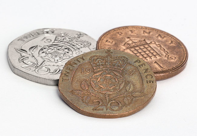 The 'bronze 20p' with a 20p and 1p from the same years